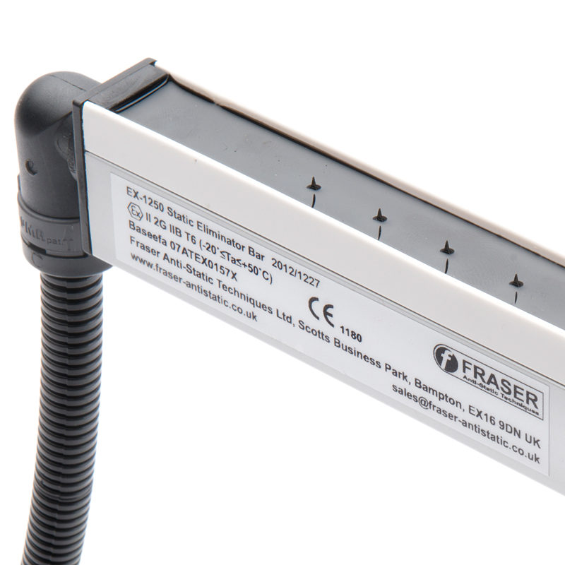EX1250 ionisatiestaaf AC, speciaal ontwikkeld voor ATEX ruimtes. Voor het neutraliseren van statische elektriciteit op korte afstand in ATEX ruimtes